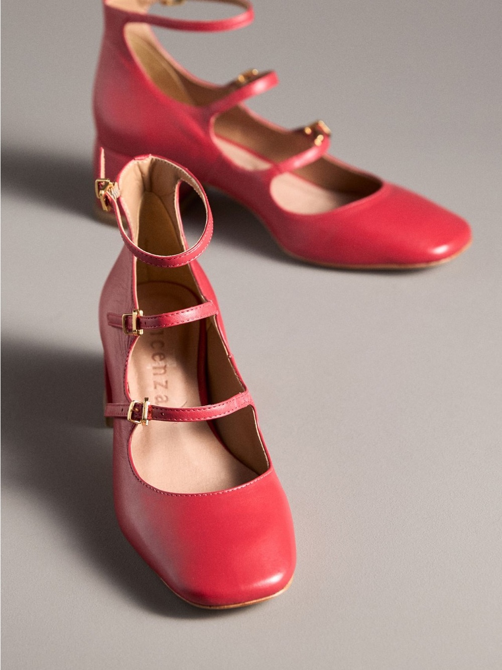 Vicenza Triple-Strap Red Mary Jane Heels with Ankle Buckle - Anthropologie